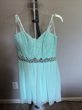 Mint Lace & Chiffon A-Line Dress with Beaded Waist
